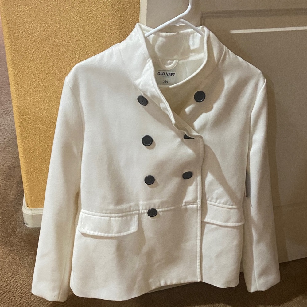 Old Navy Cream Double-Breasted Jacket with Black Buttons